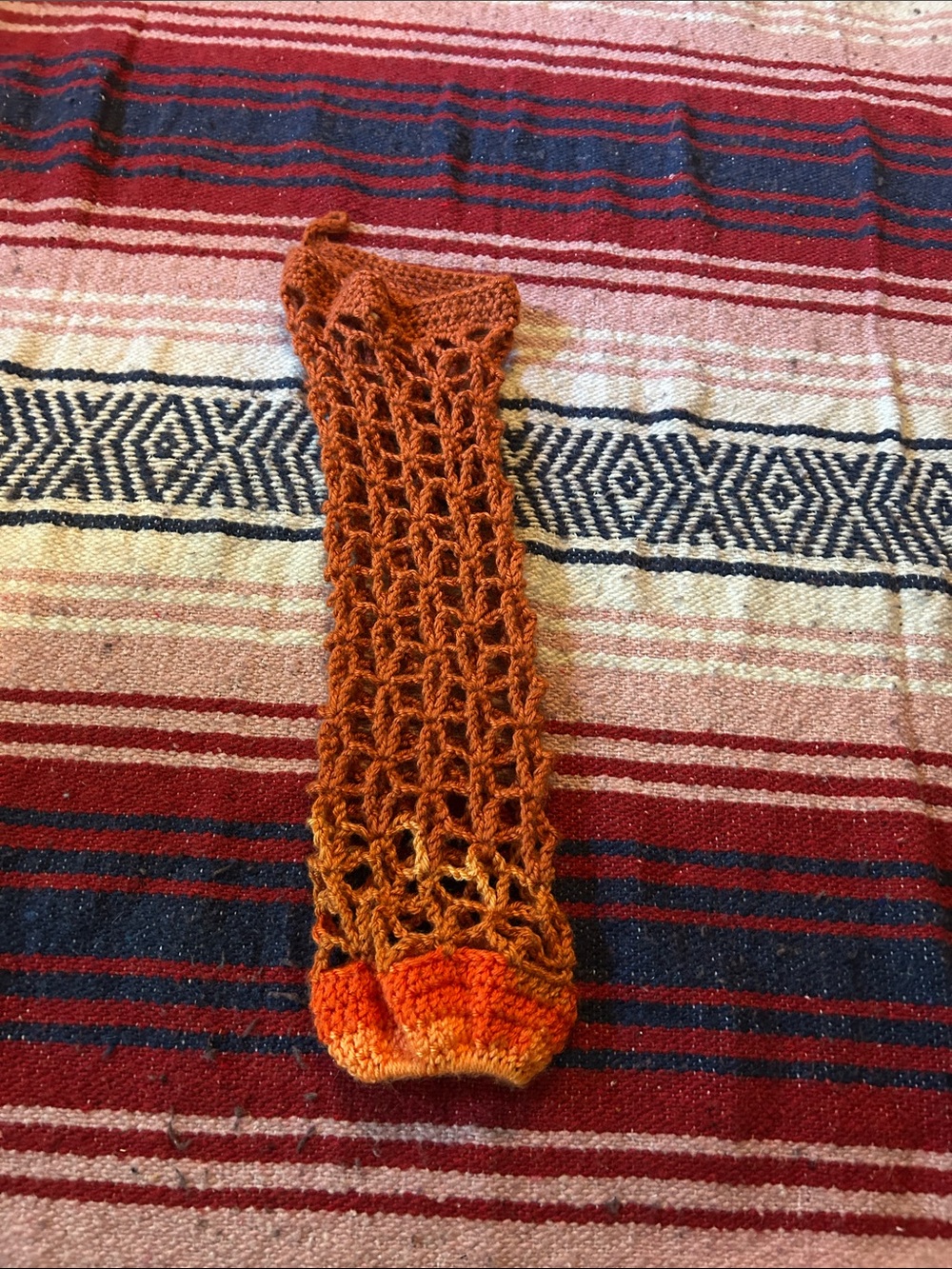 Crochet plastic bag holder in Burnt Orange - Unbranded